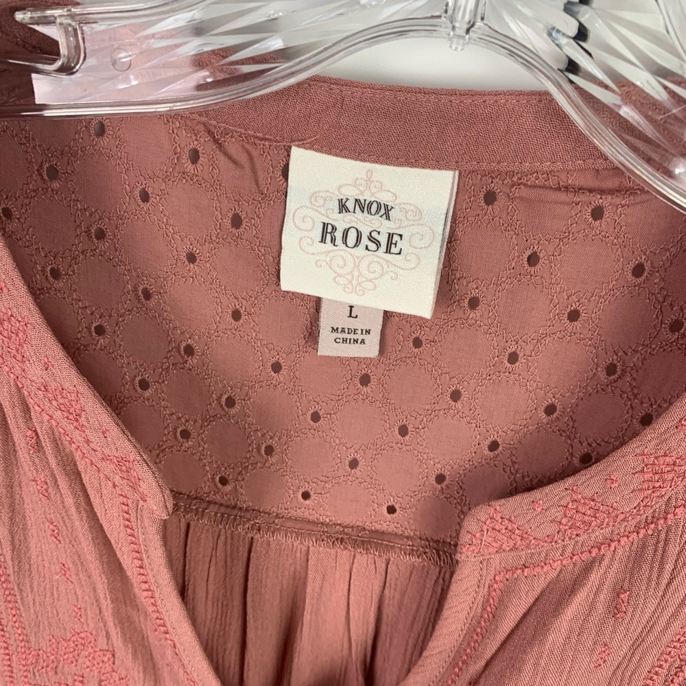 Knox Rose L Boho Blouse Pink Embroidered Johnny Tunic Western Hippie Festival - Picture 5 of 9
